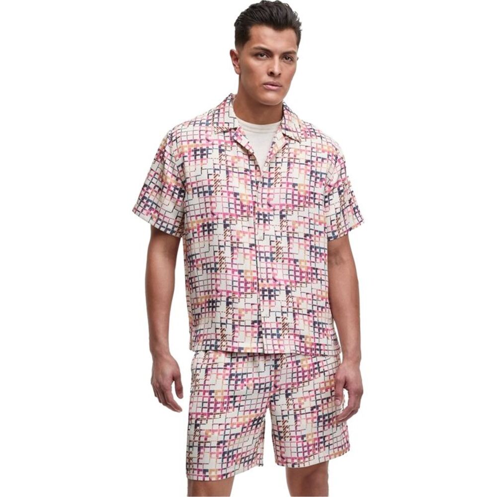 Mode Of One Mens Geo Print Button Up Shirt, NWT